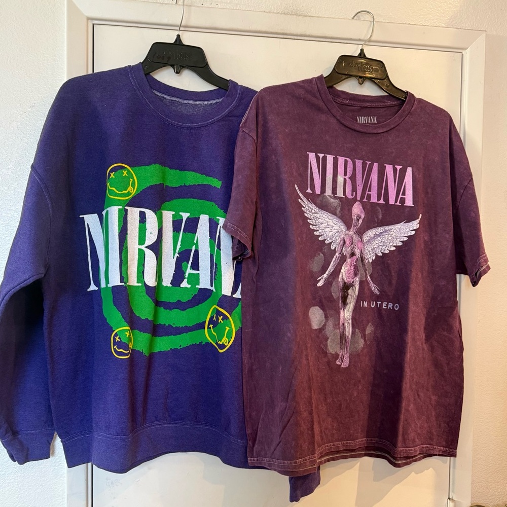 NIRVANA Sweatshirt and T-Shirt Set - Purple and Green